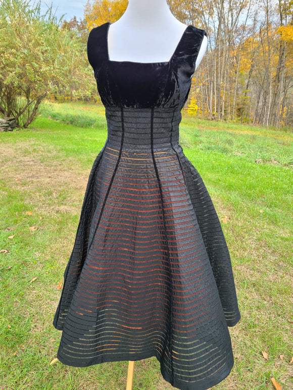 1950s Black Velvet and Net Dress