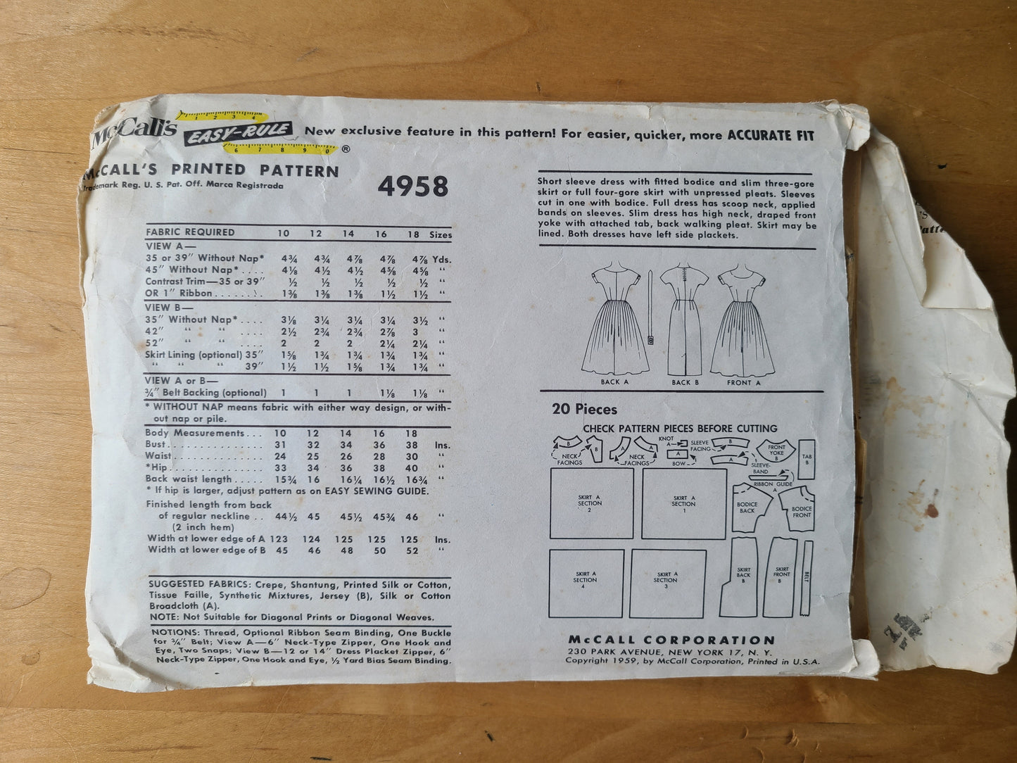 1960s McCalls No 4958