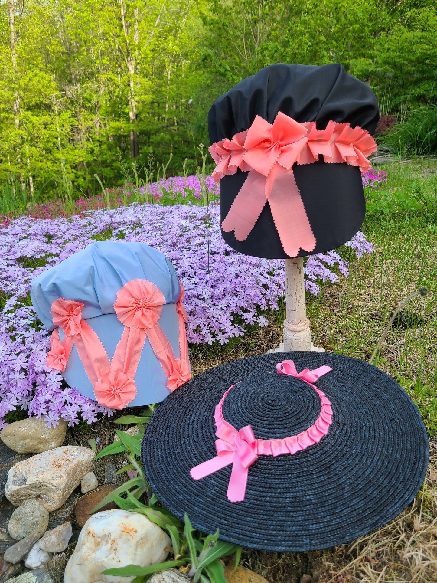Black Silk Bonnet with Pink Trim