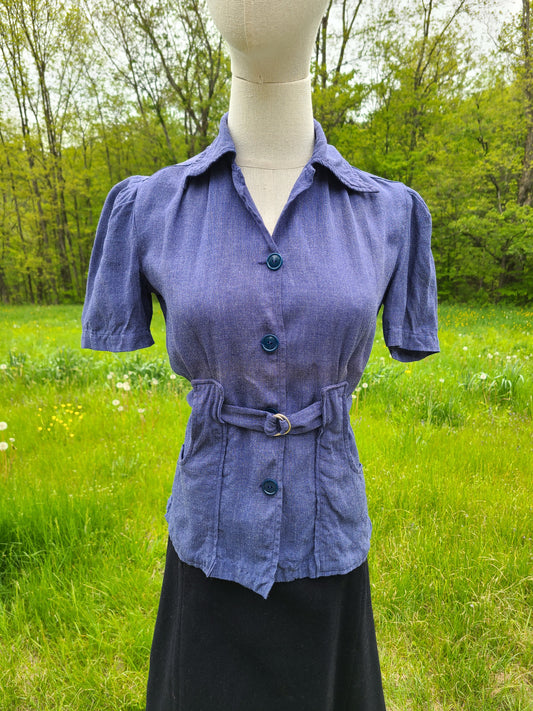 1940s Blue Workwear Blouse