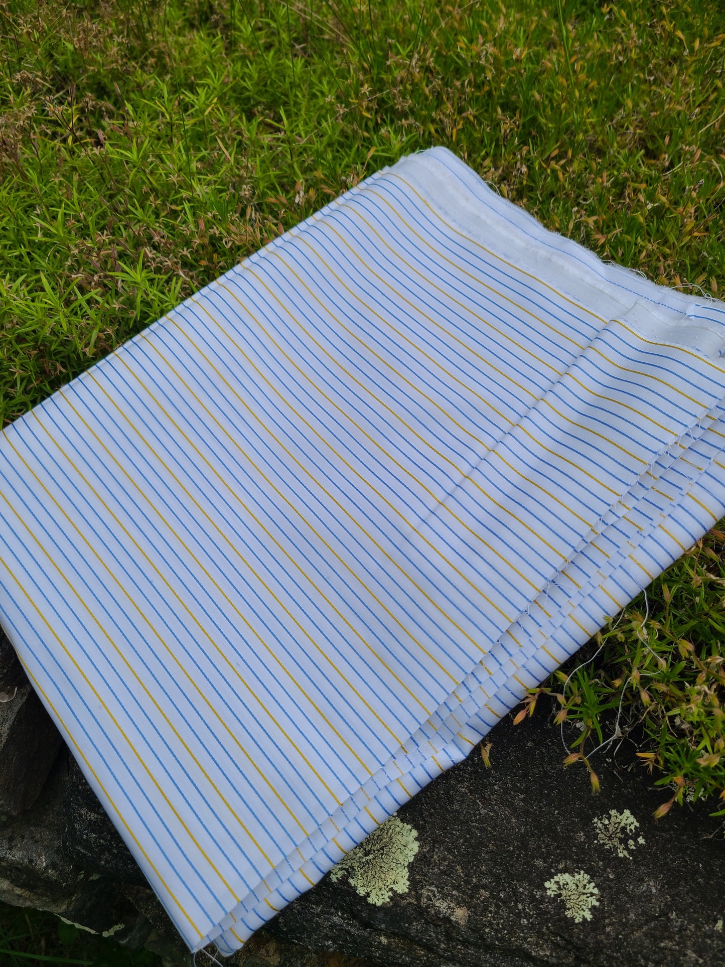 Blue and Yellow Striped Cotton - 4 yards