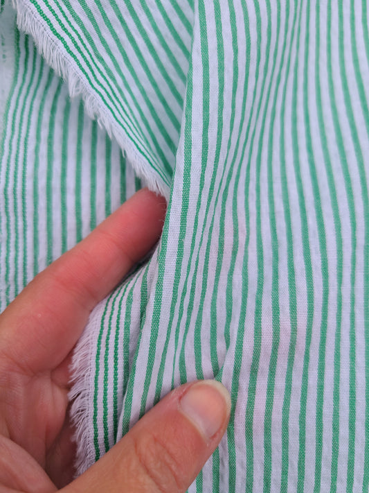 Green Striped Cotton Seersucker - 4 1/2 yards