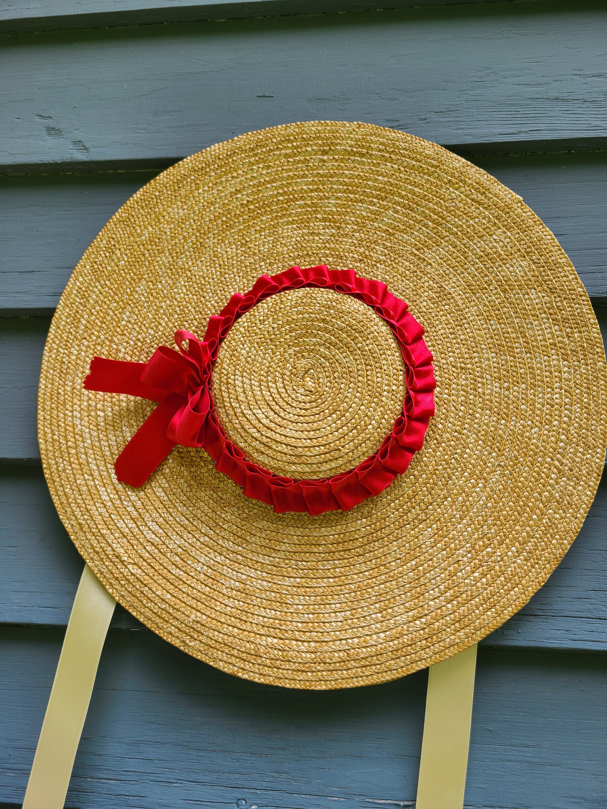 Straw Hat with Red Silk Trim