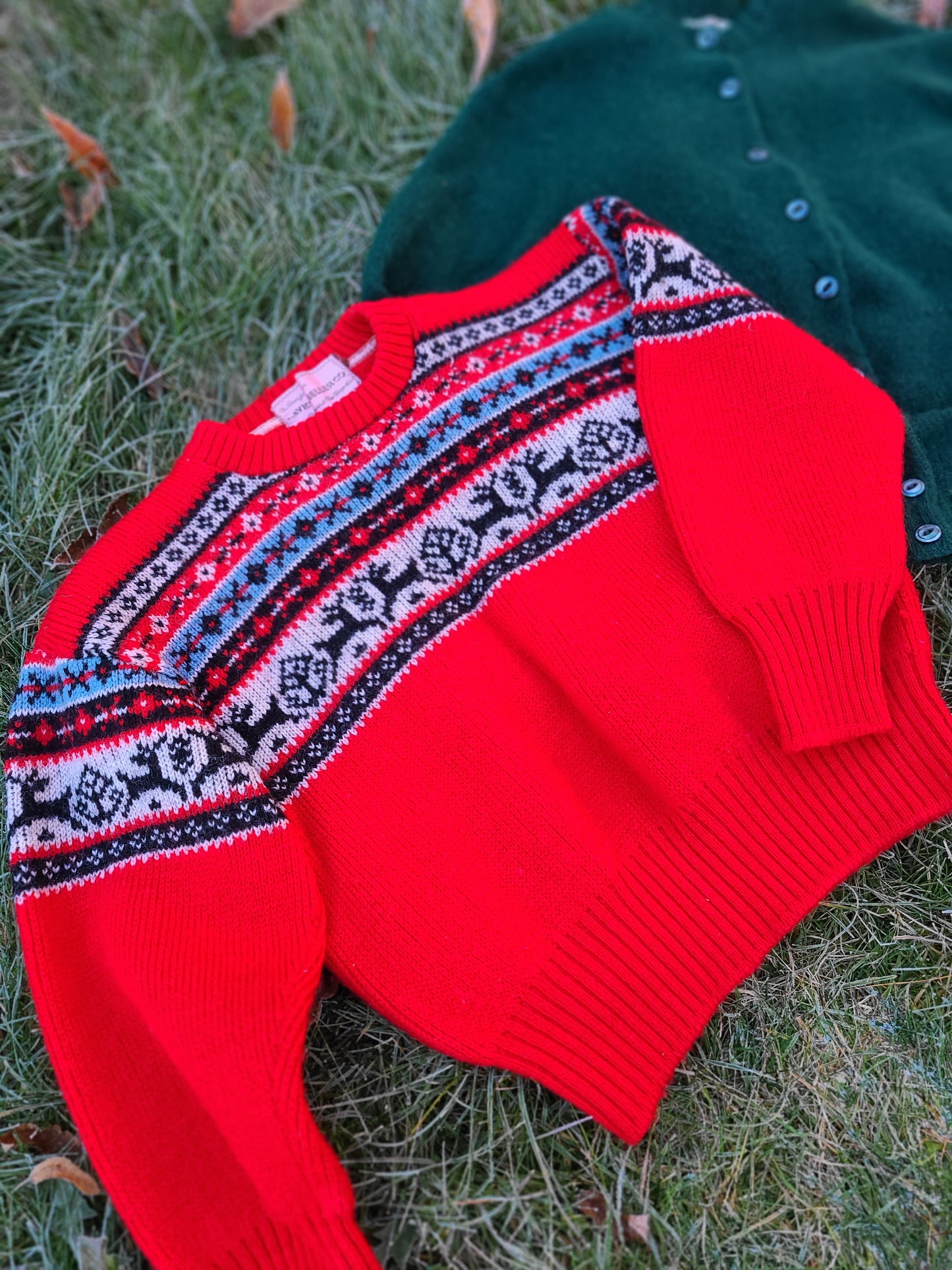 1940s Sweater - Red with Deer