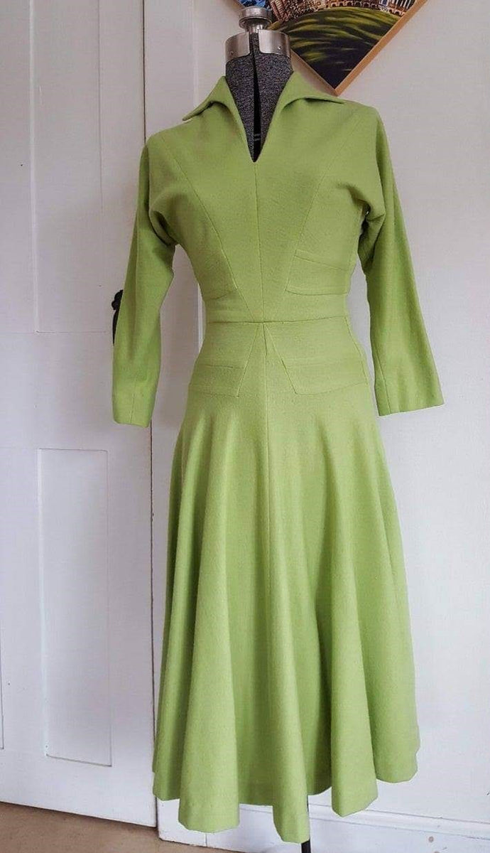 Vintage 1950s Apple Green Wool Jersey Dress – At the Sign
