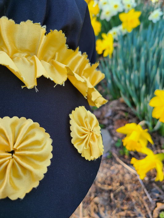 18th Century Bonnet - Black Silk Yellow Trim