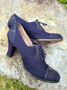 1930s Blue Shoes, Deco Styling