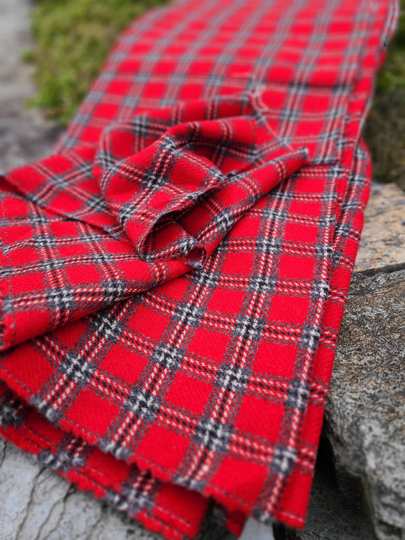 Red and Grey Wool Plaid - 2 3/4 yards