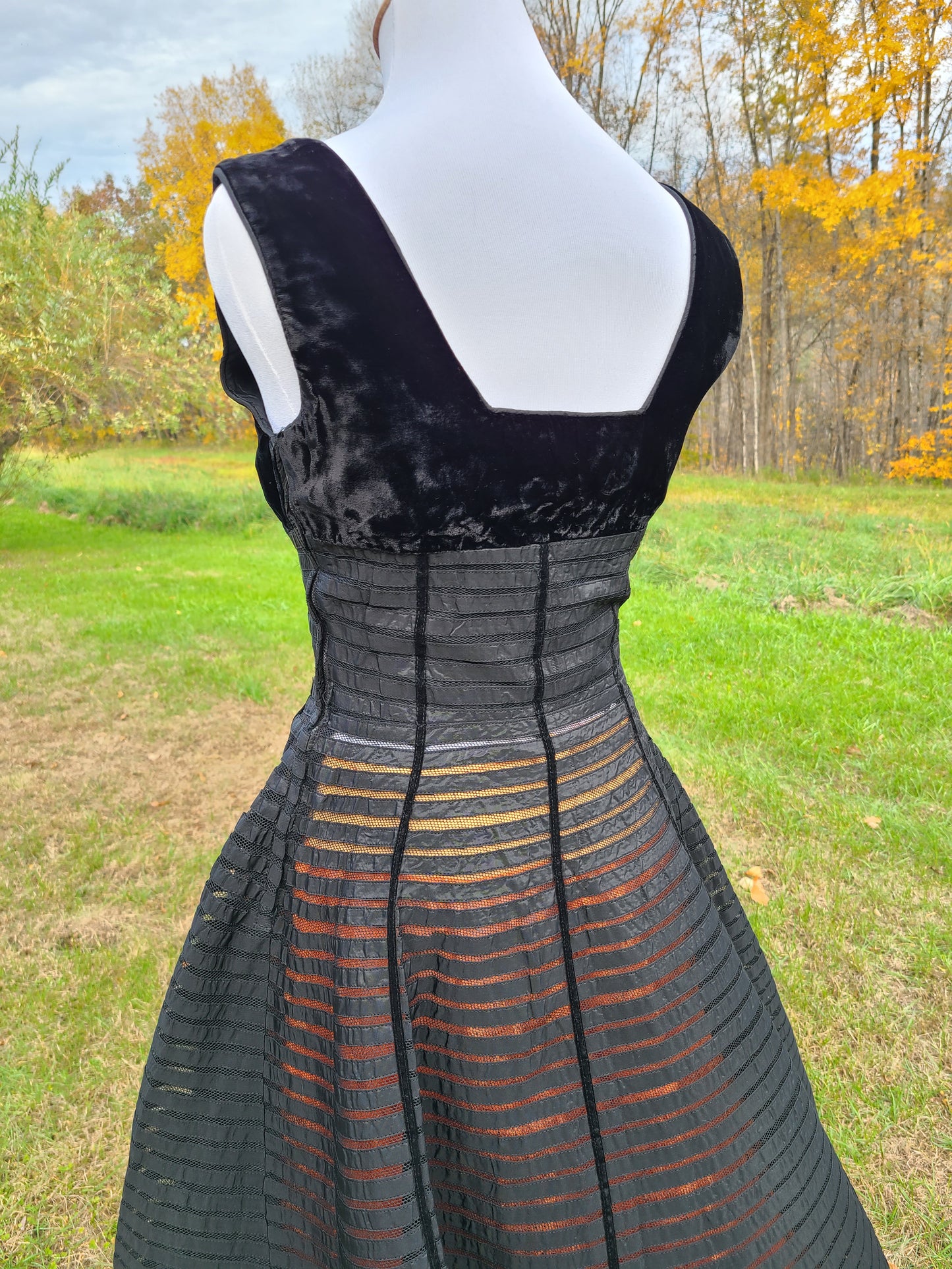 1950s Black Velvet and Net Dress