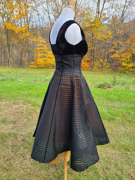 1950s Black Velvet and Net Dress