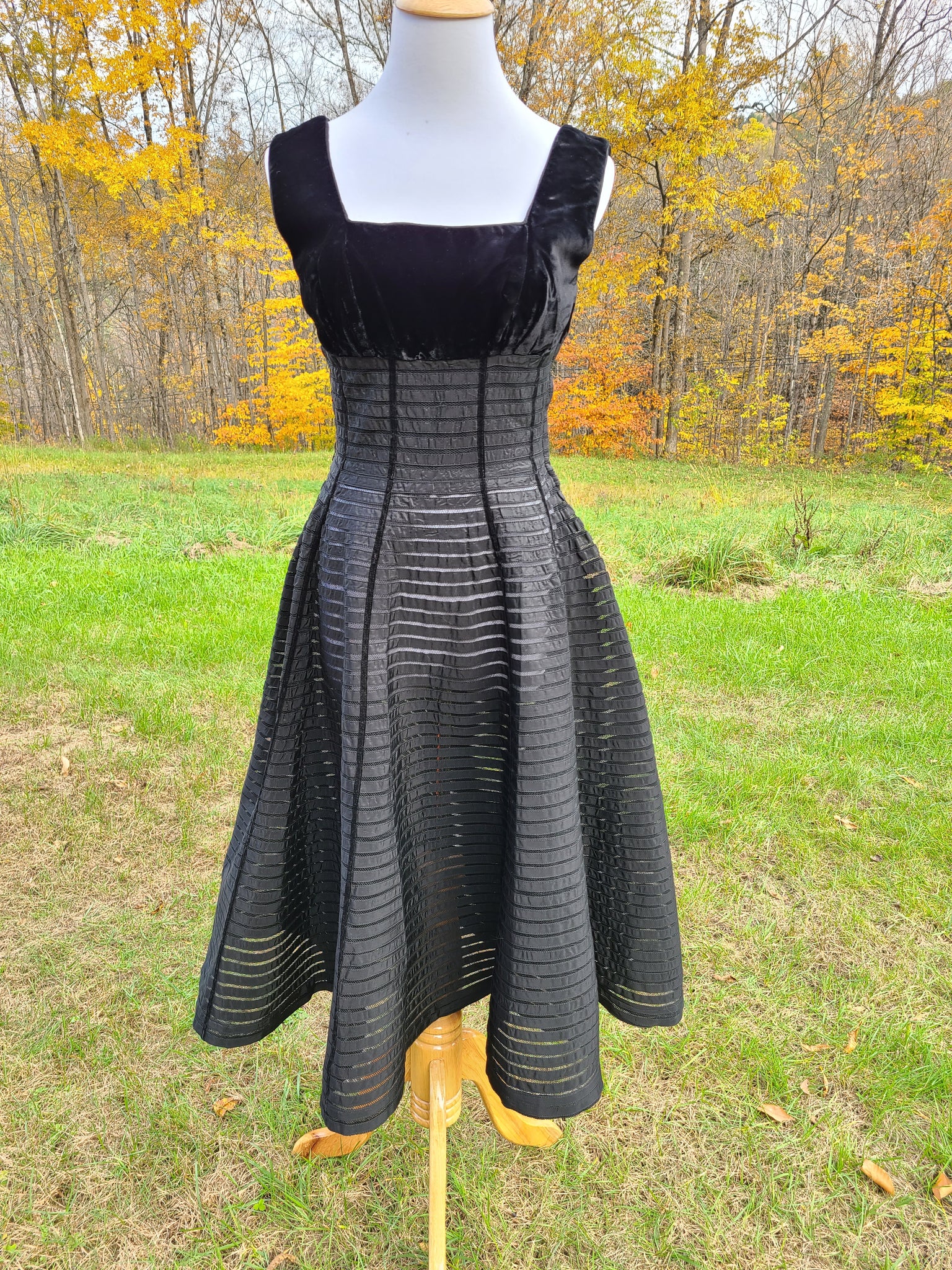 1950s Black Velvet and Net Dress