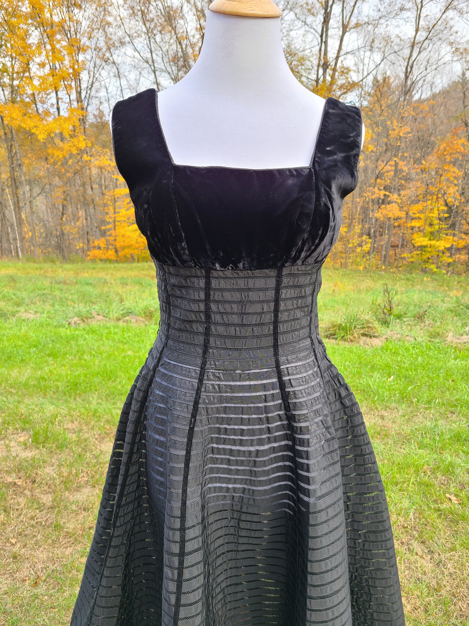 1950s Black Velvet and Net Dress At the Sign of the Golden Scissors 1950s Black Velvet and Net Dress At the Sign of the Golden Scissors