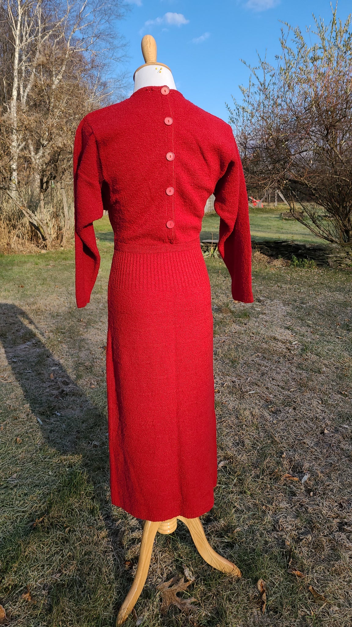 Vintage 1950s Red Knit Dress At the Sign of the Golden Scissors Vintage 1950s Red Knit Dress At the Sign of the Golden Scissors