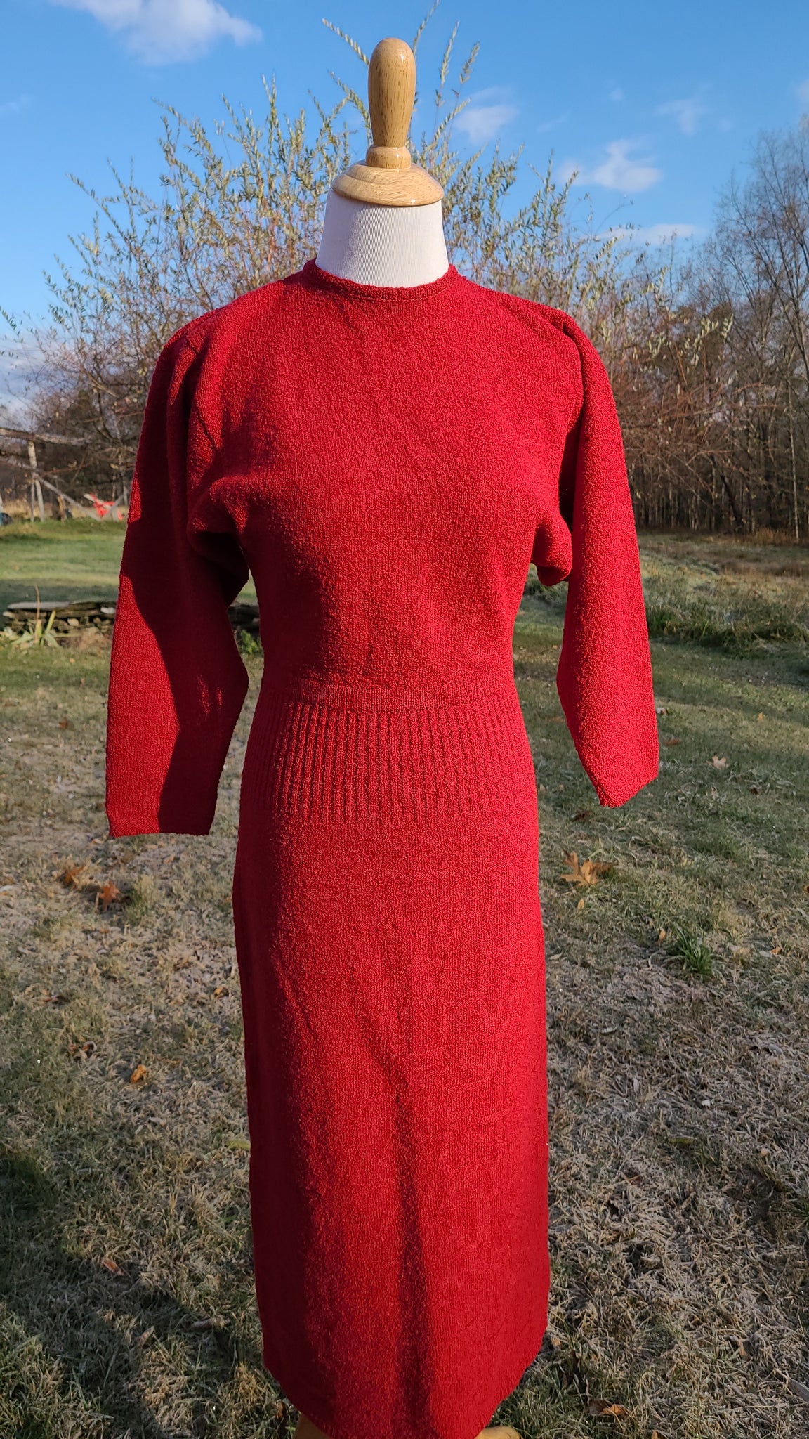 Vintage 1950s Red Knit Dress At the Sign of the Golden Scissors Vintage 1950s Red Knit Dress At the Sign of the Golden Scissors