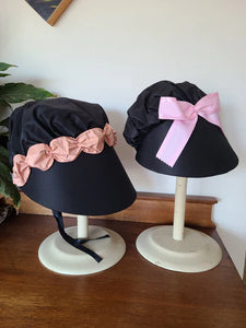 Child's Black Silk Bonnet - Pink Ribbon Trim