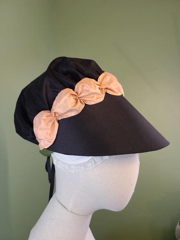 Black Silk Bonnet, Pink Trim