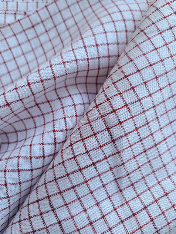 Dark Red and White Checked Linen - Sold by 1/2 yard