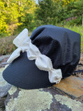 Black Spotted Silk Bonnet, White Lining and Trim