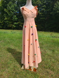 1930s Peach Evening Dress, Pompom Trim