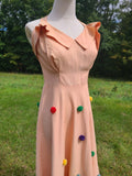 1930s Peach Evening Dress, Pompom Trim
