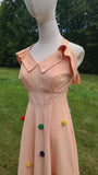 1930s Peach Evening Dress, Pompom Trim