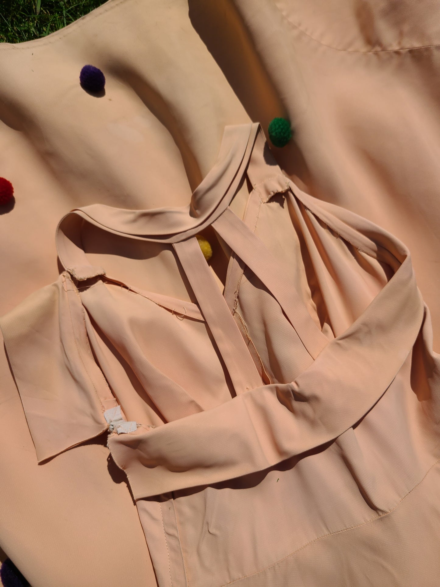1930s Peach Evening Dress, Pompom Trim