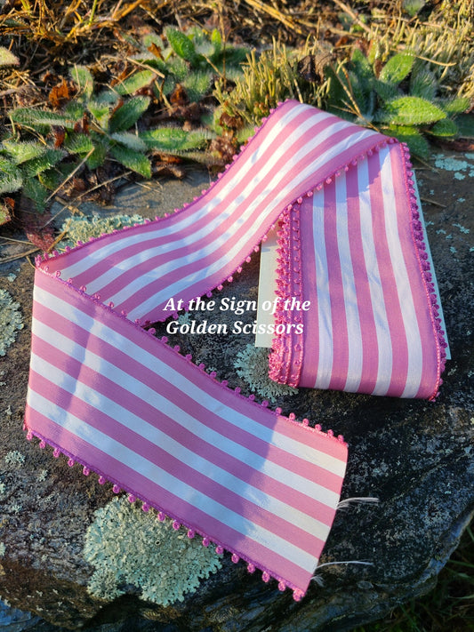 2 1/4" Wide Candy Striped Picot Ribbon - Pink/White