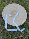 Straw Hat with Pink Ribbon Trim