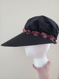 Custom 1750s Bonnet - Black silk with Brown ribbon