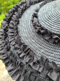 Black Straw Hat with Black Trim
