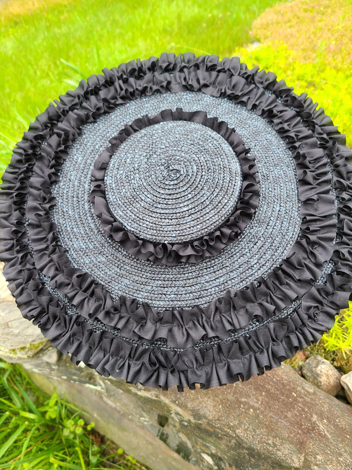 Black Straw Hat with Black Trim