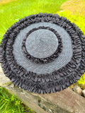 Black Straw Hat with Black Trim