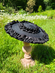 Black Straw Hat with Black Taffeta Trim