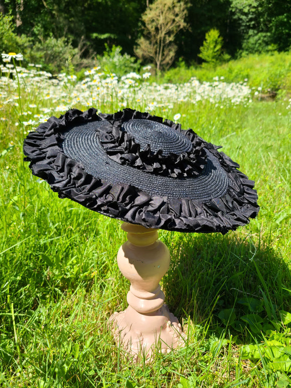 Black Straw Hat with Black Taffeta Trim