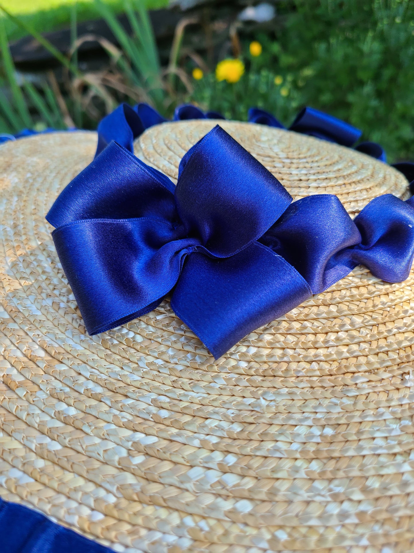 Straw Hat with Royal Blue Trim
