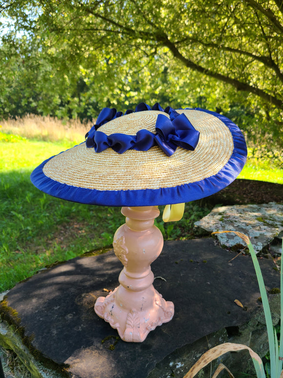 Straw Hat with Royal Blue Trim