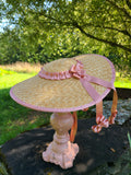 Straw Hat with Rose Gold Trim, Hanging Bowd