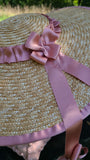 Straw Hat with Rose Gold Trim, Hanging Bowd
