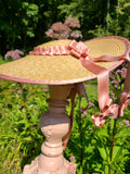 Straw Hat with Rose Gold Trim, Hanging Bowd