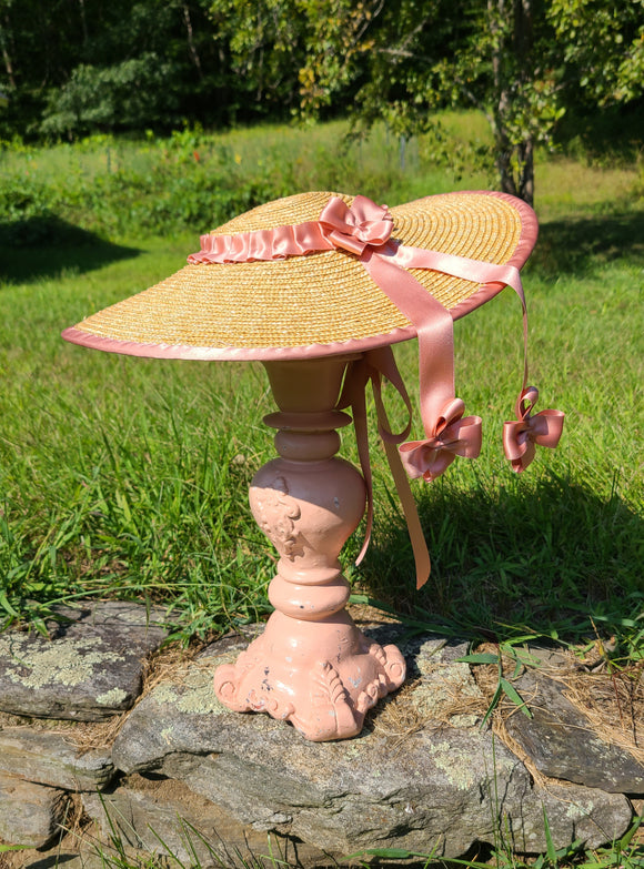 Straw Hat with Rose Gold Trim, Hanging Bowd