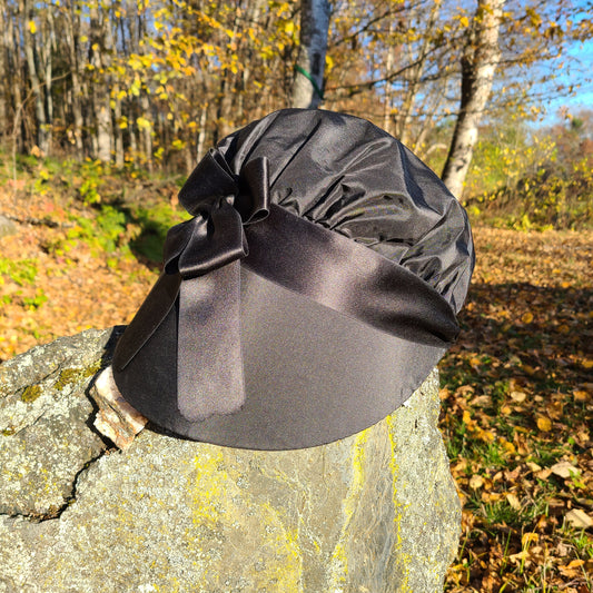 Black Silk Bonnet, Black Ribbon Trim