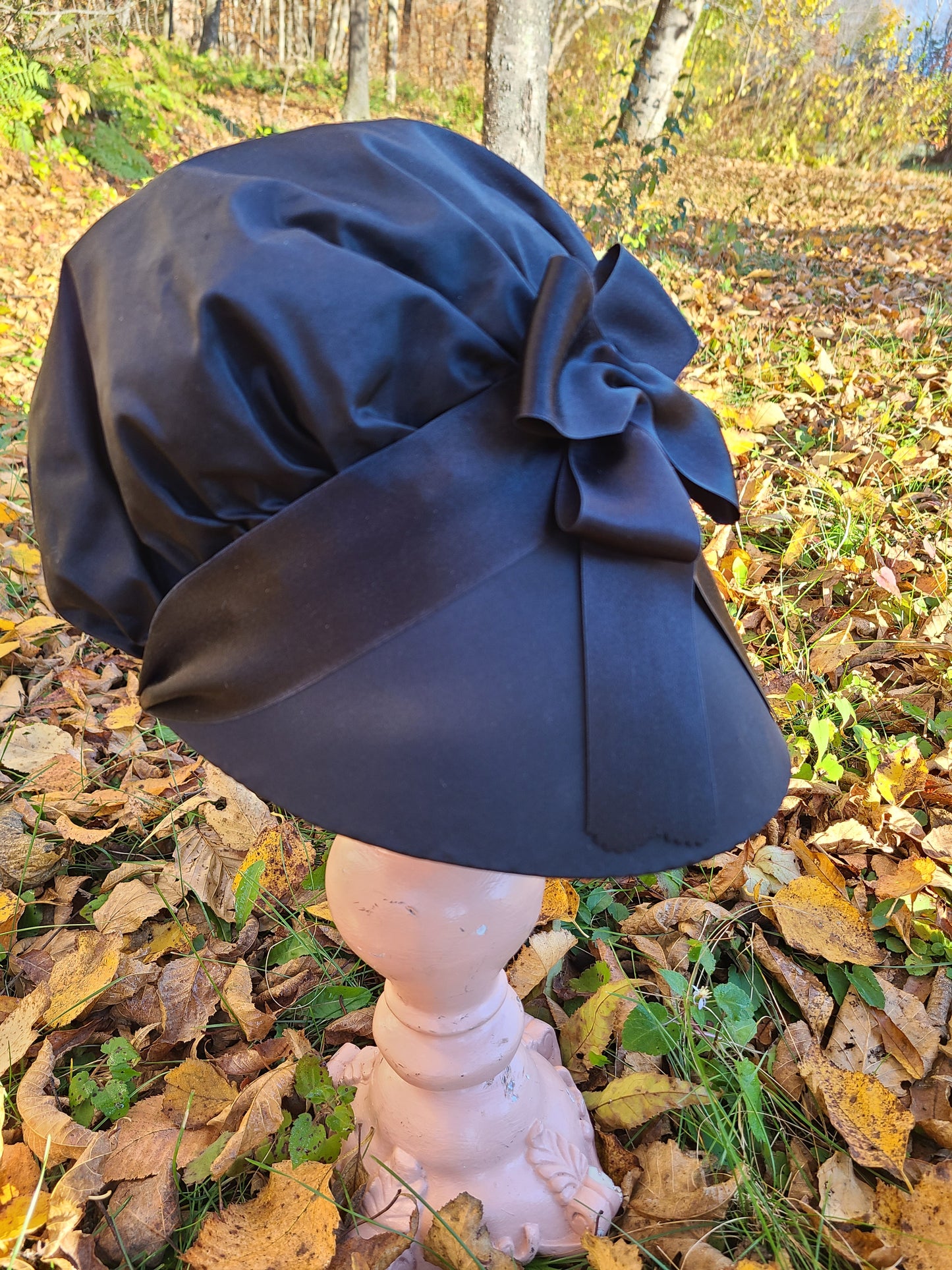 Black Silk Bonnet, Black Ribbon Trim