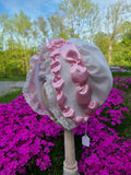 "Phyllis Wheatley" Cap in Linen, Pink Ribbon and Lace Trim