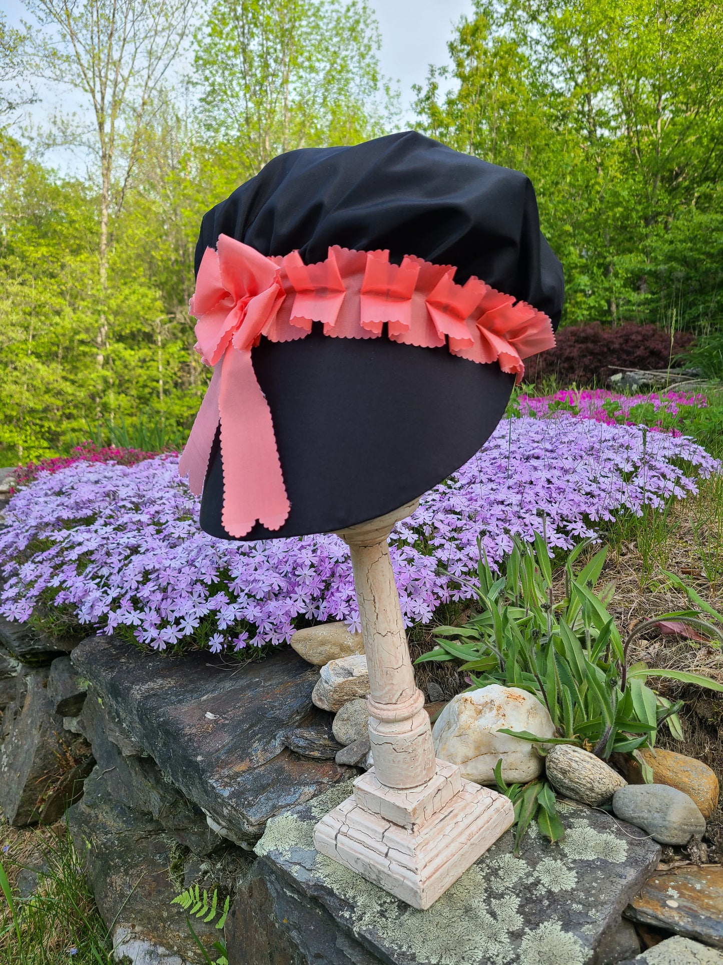 Black Silk Bonnet with Pink Trim