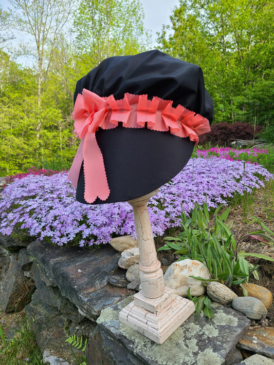 Black Silk Bonnet with Pink Trim