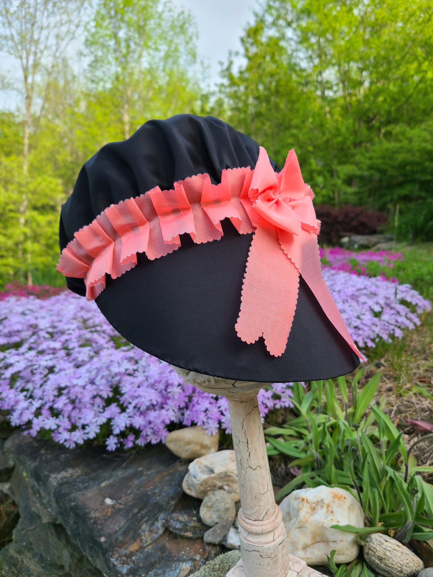 Black Silk Bonnet with Pink Trim