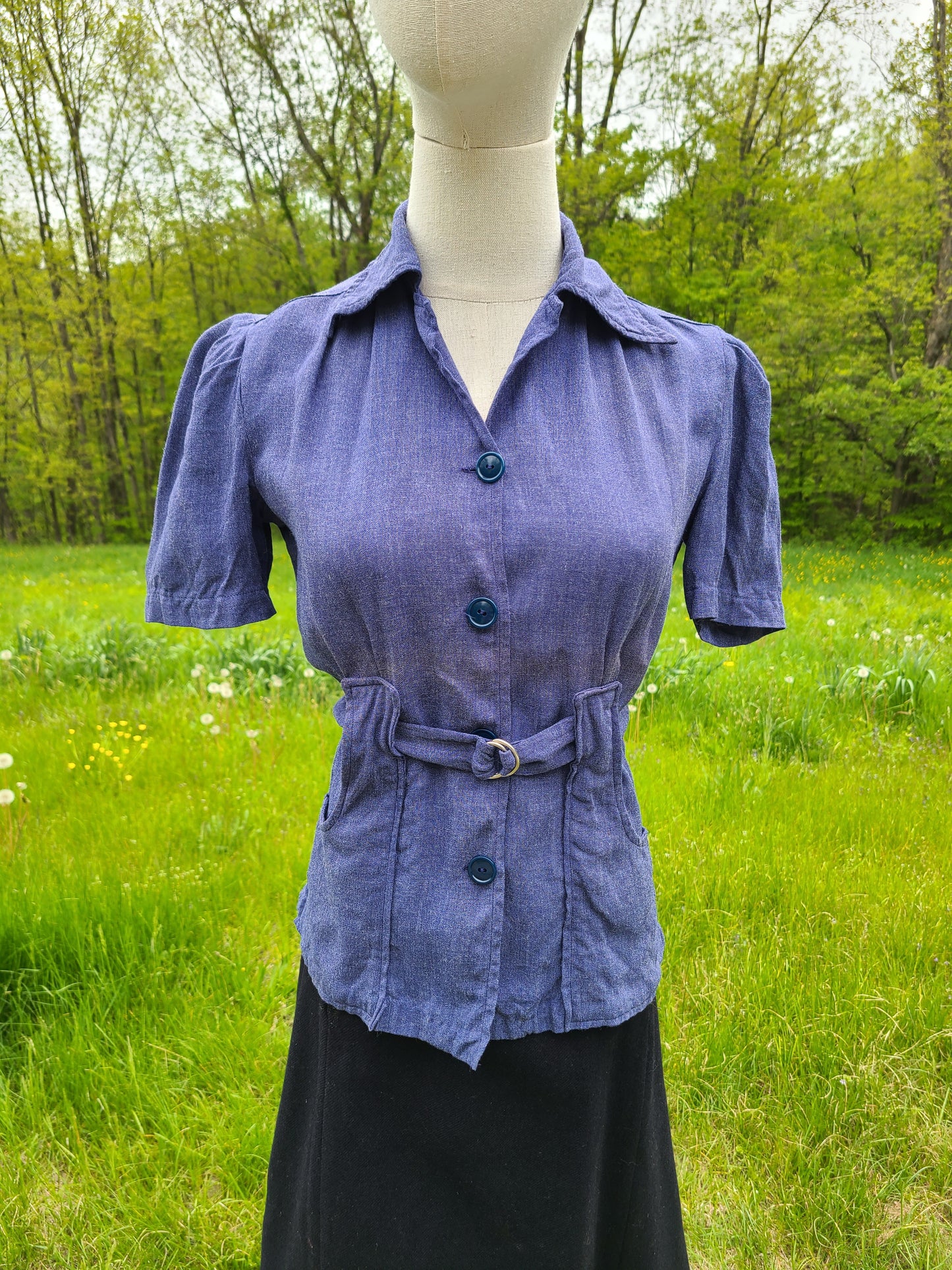 1940s Blue Workwear Blouse