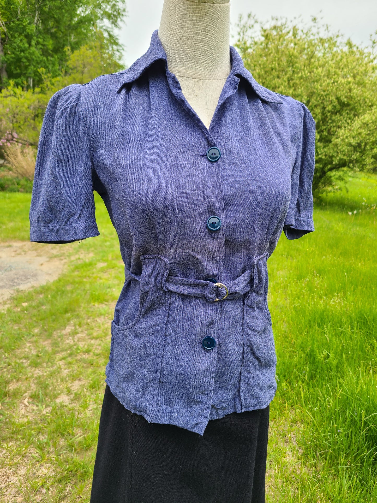 1940s Blue Workwear Blouse