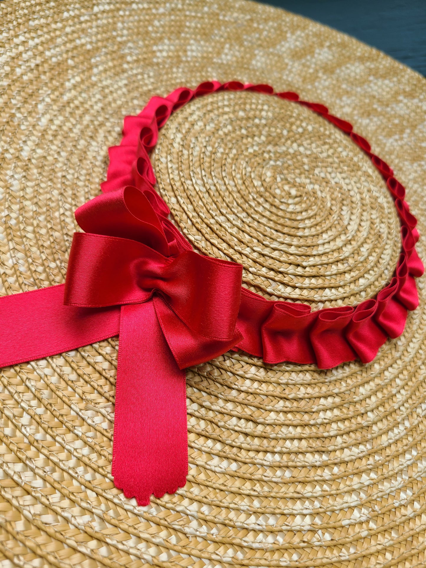 Straw Hat with Red Silk Trim