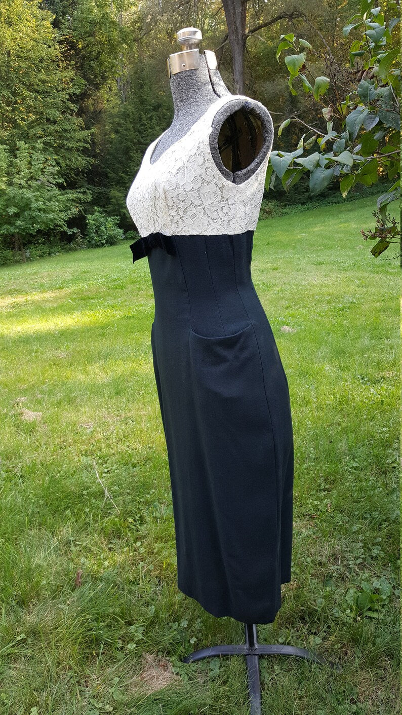 1950s Black and White Dress